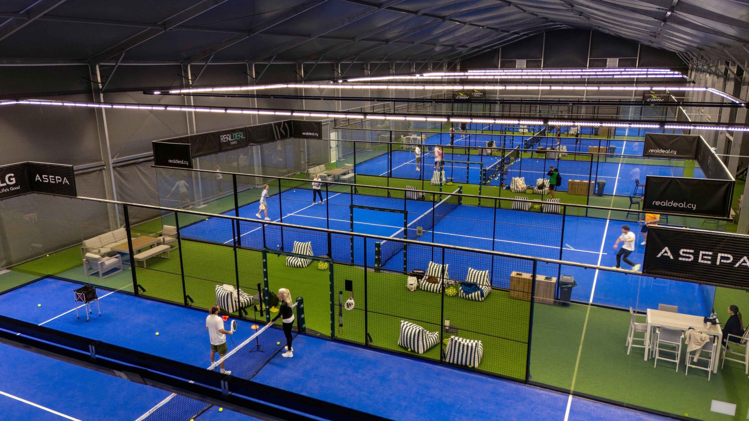 Indoor padel courts at Green Padel Club Cyprus seen from above
